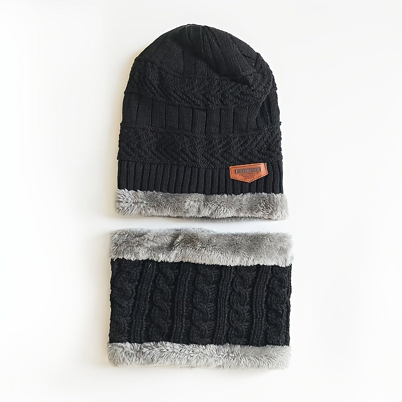 Knitted Woolen Beanie Plus Fleece Thickened Hat Scarf