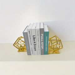 Square Metal Geometric Bookends for Modern Home and Office Decor