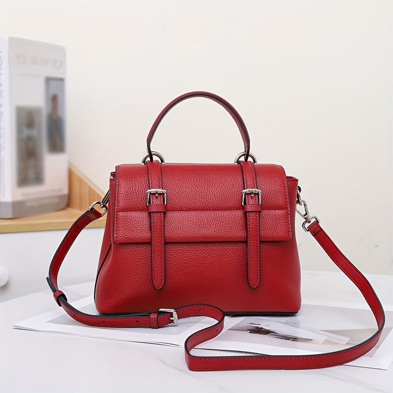 Women's Leather Crossbody Bag Detachable Strap Magnetic Closure Khaki Green