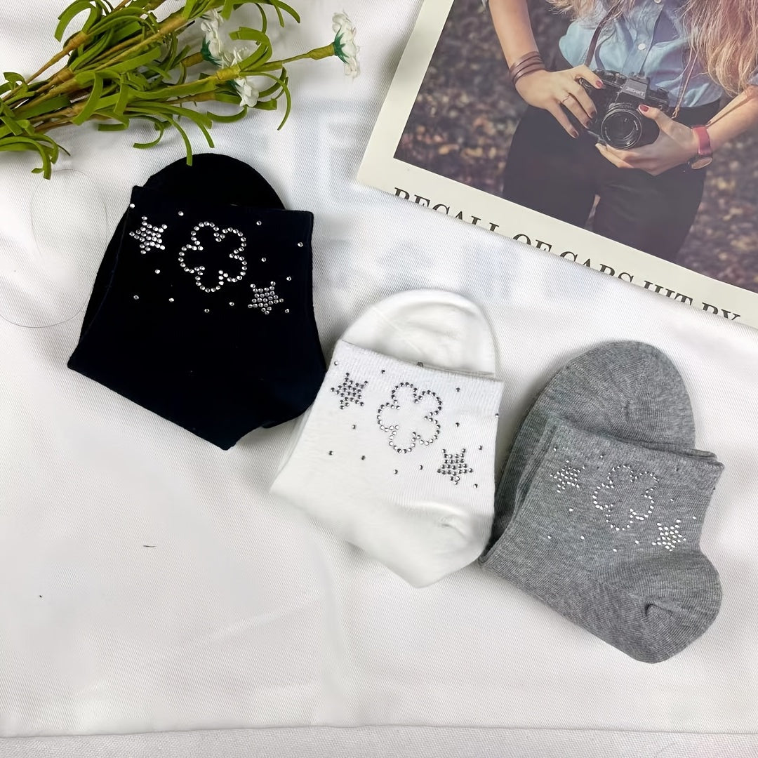 Women's Rhinestone Decor Crew Short Socks