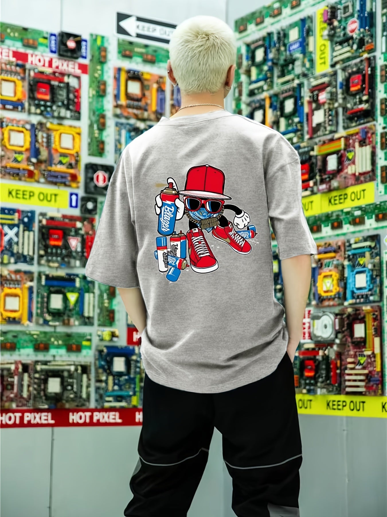 Men's Cartoon Graffiti Print T shirt Active Tee