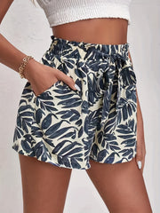 Leaves Print Vacation Shorts Elastic Waist Women's Clothing