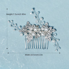 Bridal Faux Pearl Crystal Hair Comb, Wedding Rhinestone Insert Comb