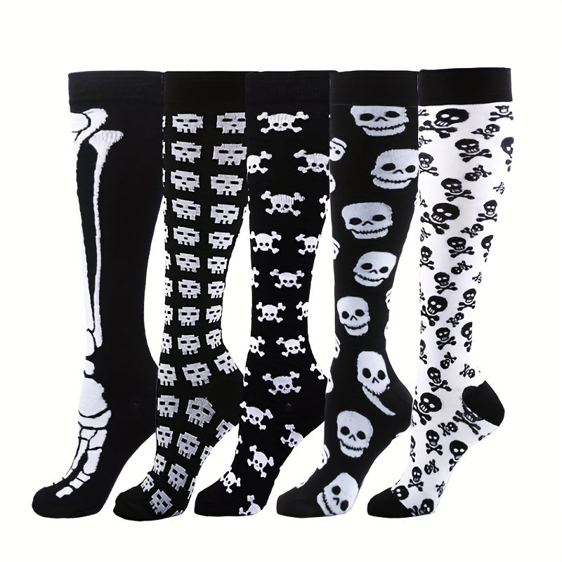 5 Pairs Halloween Compression Knee High Socks for Running & Training