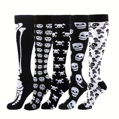 5 Pairs Halloween Compression Knee High Socks for Running & Training