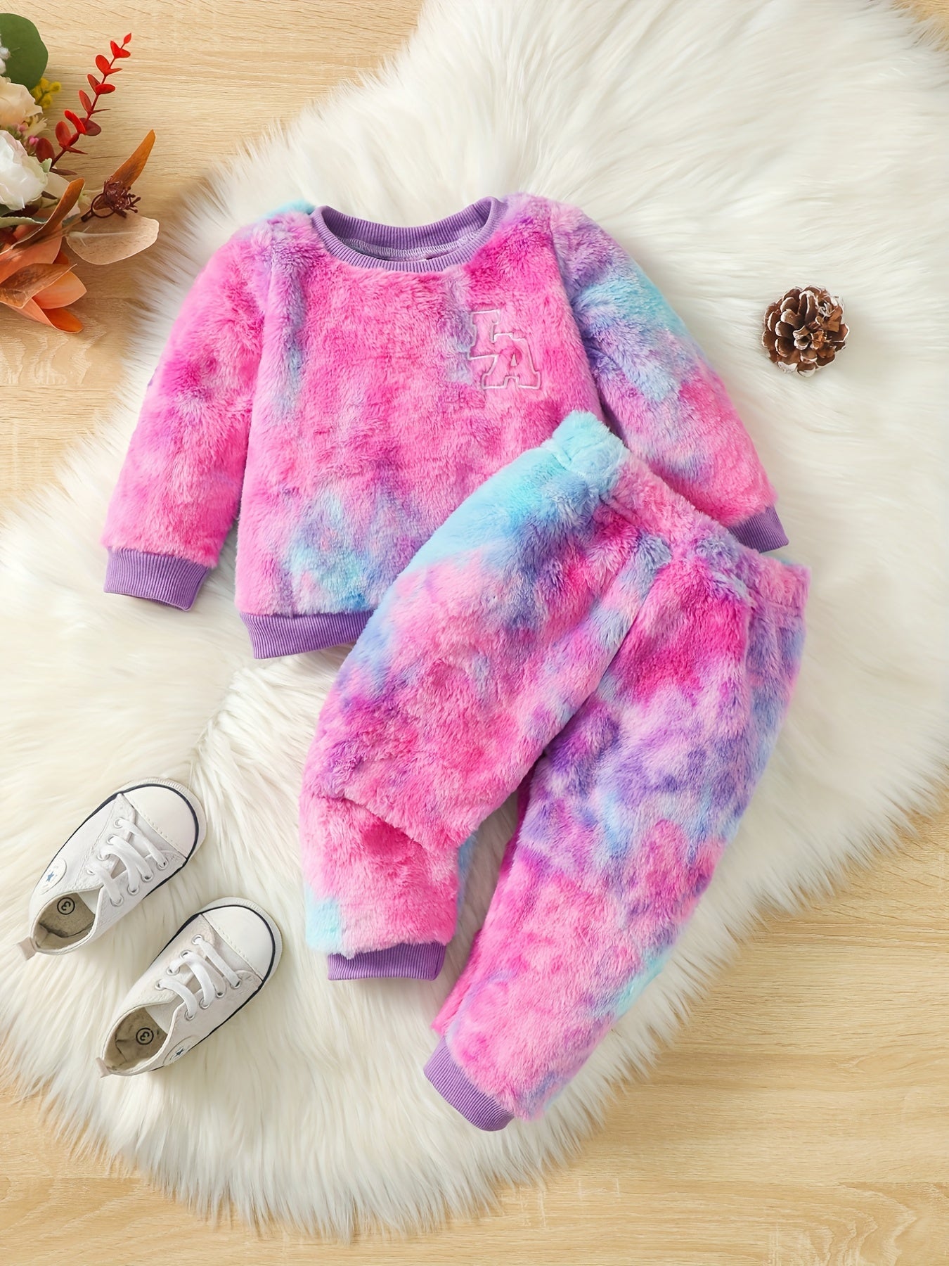 Tie Dye Outfit Letter Embroidery Top & Pants Little Boys 2pcs Set