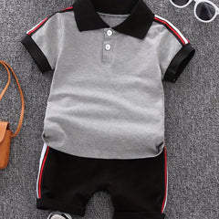 2pcs Boys Casual Polo Shirt & Shorts Kids Summer Clothes Sets