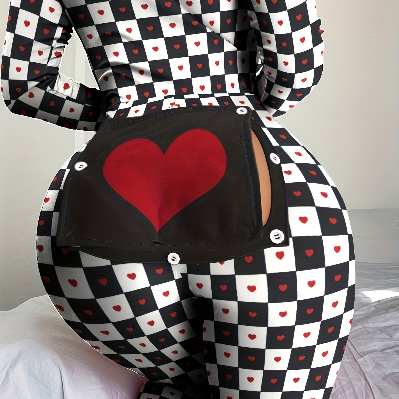 Heart Print Pajama Jumpsuit Long Sleeve Pajamas Women's Sleepwear