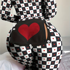 Heart Print Pajama Jumpsuit Long Sleeve Pajamas Women's Sleepwear