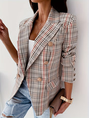 Graphic Print Lapel Blazer Double Breasted Long Sleeve Work