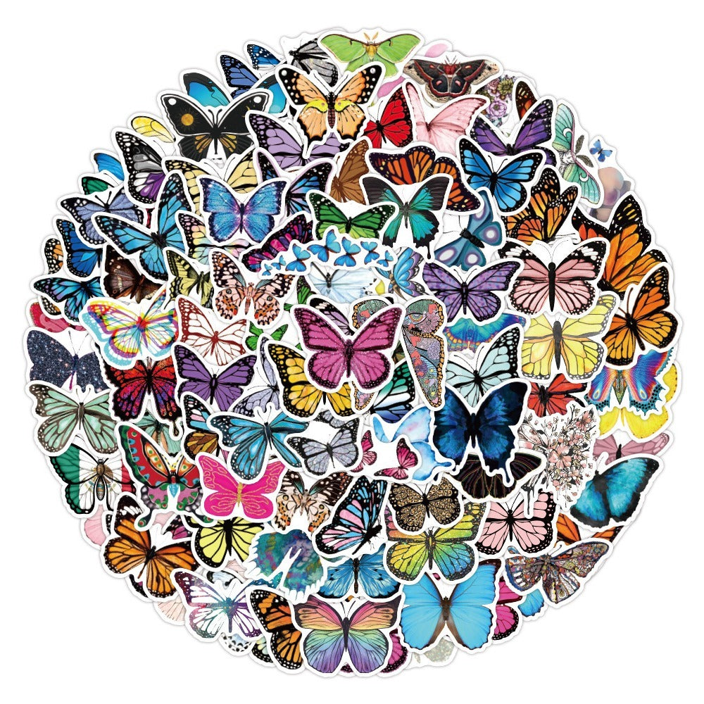 100pcs Butterfly Doodle Waterproof Stickers for Laptop Luggage