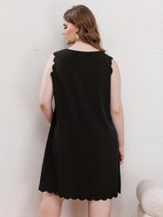 Cap Sleeve Scallop Trim Notched Neck Mini Dress