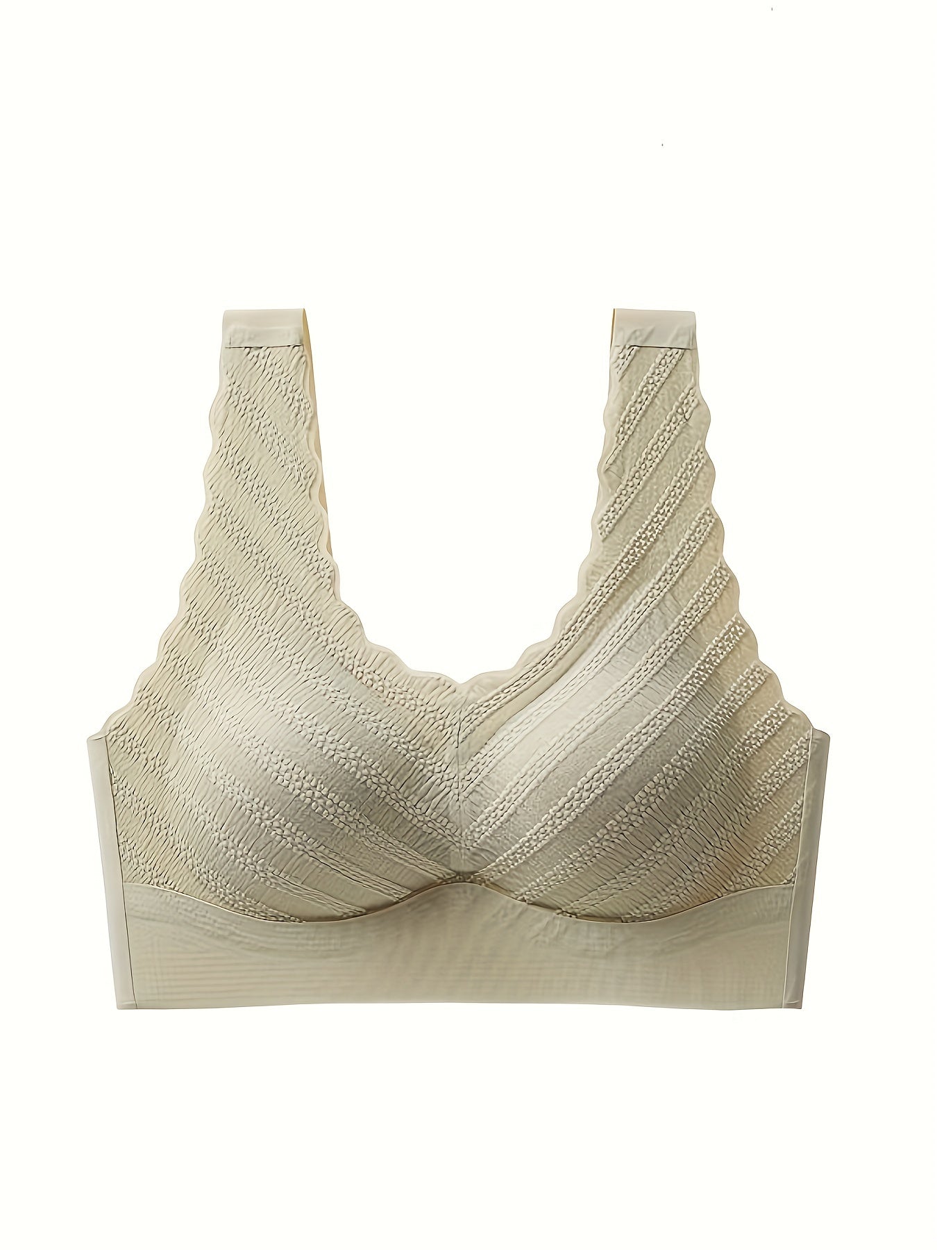 Wireless Seamless Solid Bra Scallop Trim Lingerie