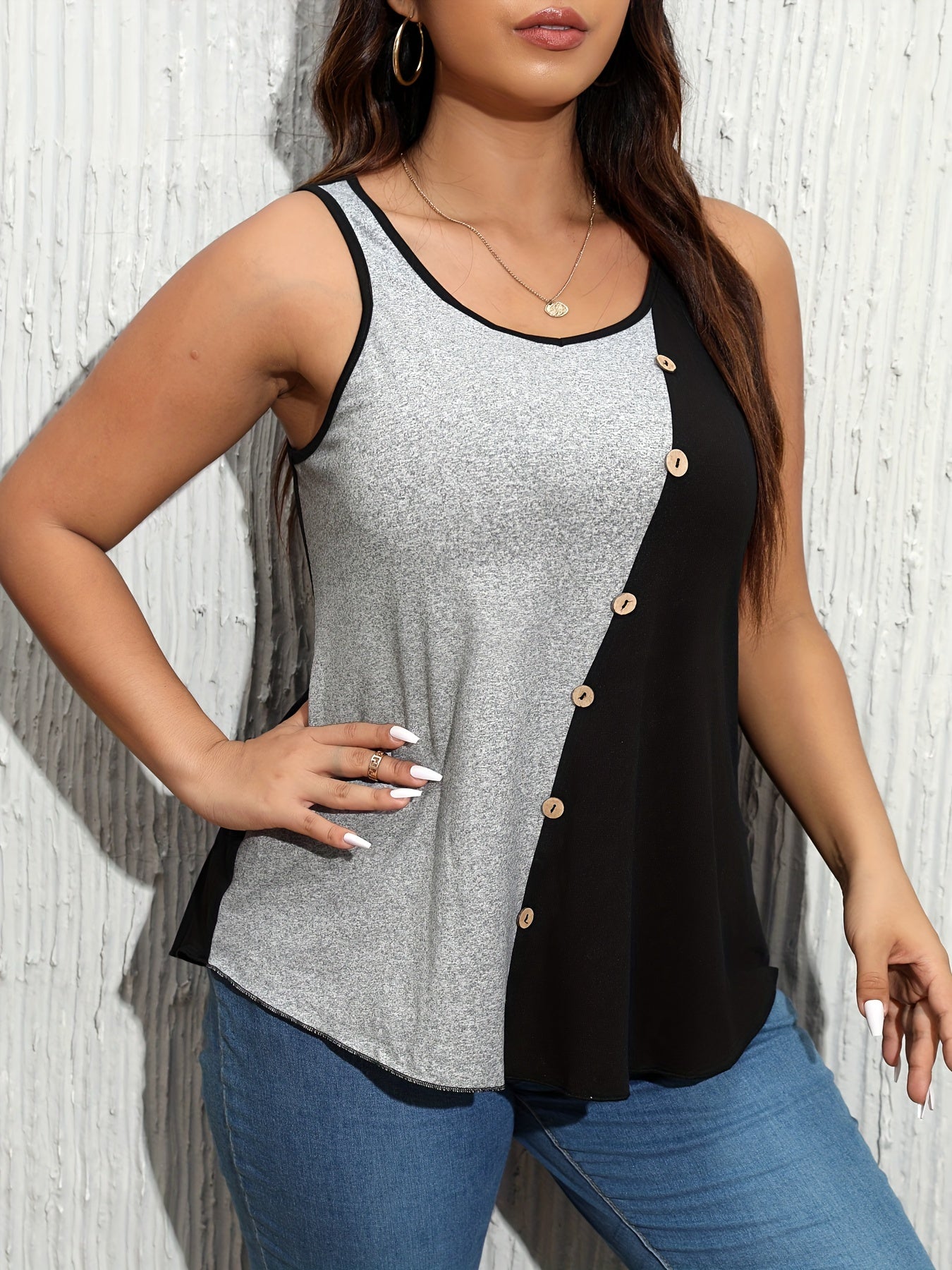 Colorblock Button Tank