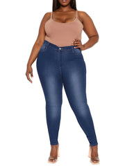 Solid Washed Button Up Skinny Jeans Women's Plus Casual