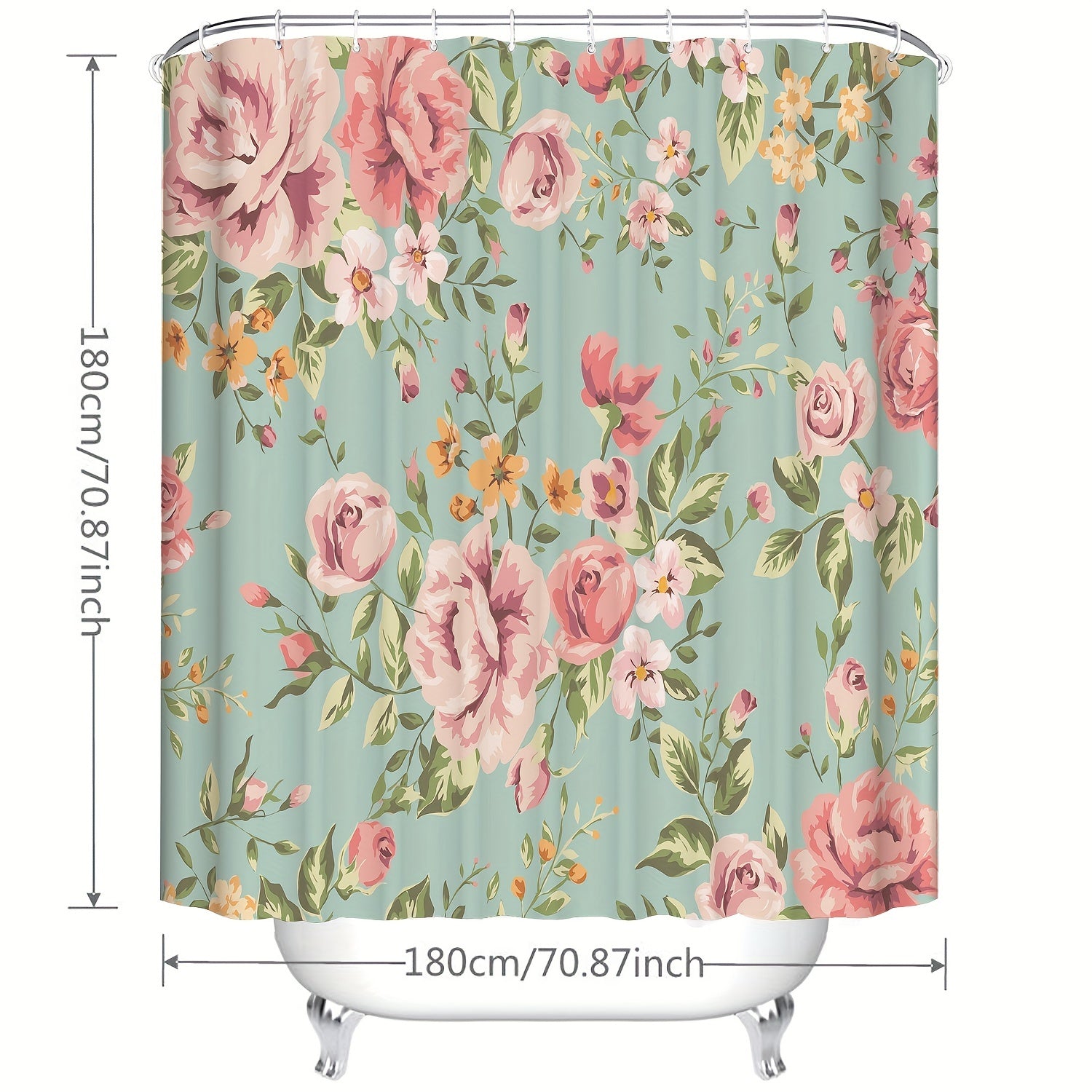 Vintage Green Floral Shower Curtain 71x71 Inches Waterproof with 12 Hooks