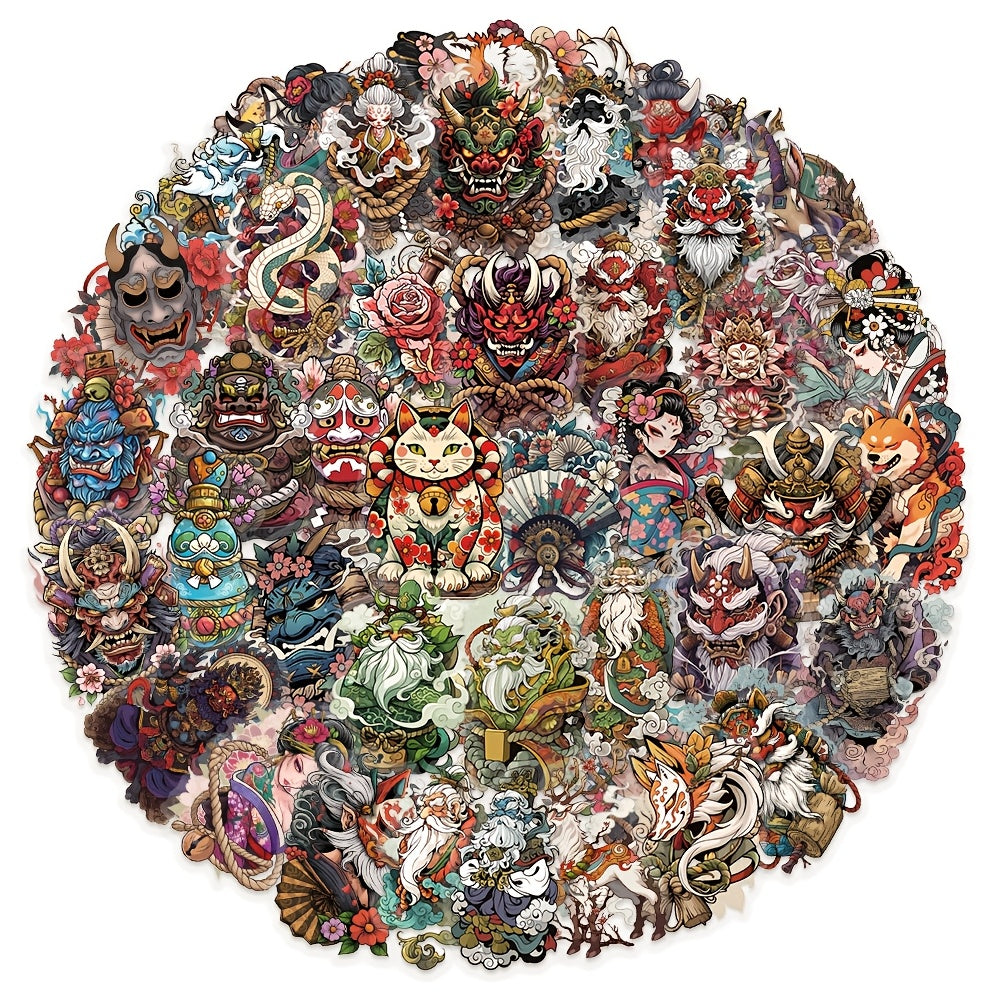 50pcs SCXXBSW Japanese Tattoo Art Stickers Vibrant Colors Self Adhesive Decals