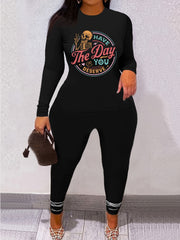Casual Skull Print Two Piece Set T-shirt & Leggings