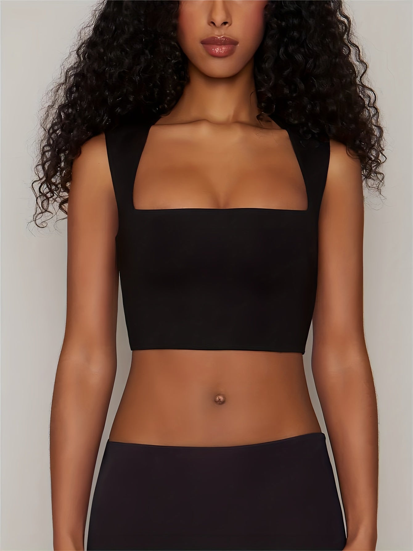 Ribbed Squared Neck Crop Top Sexy Summer