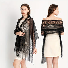 Flower Hollow Out Tassel Shawl Casual Solid Wrap Long Cape