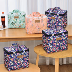 Leakproof Insulated Lunch Bag, Pink Floral, Aluminum Foil Lining, Handle