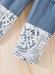 Baby Girl's Lace Romper Jeans Set