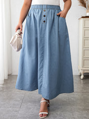Boho Denim Skirt High Rise Maxi Denim Skirt With Pockets