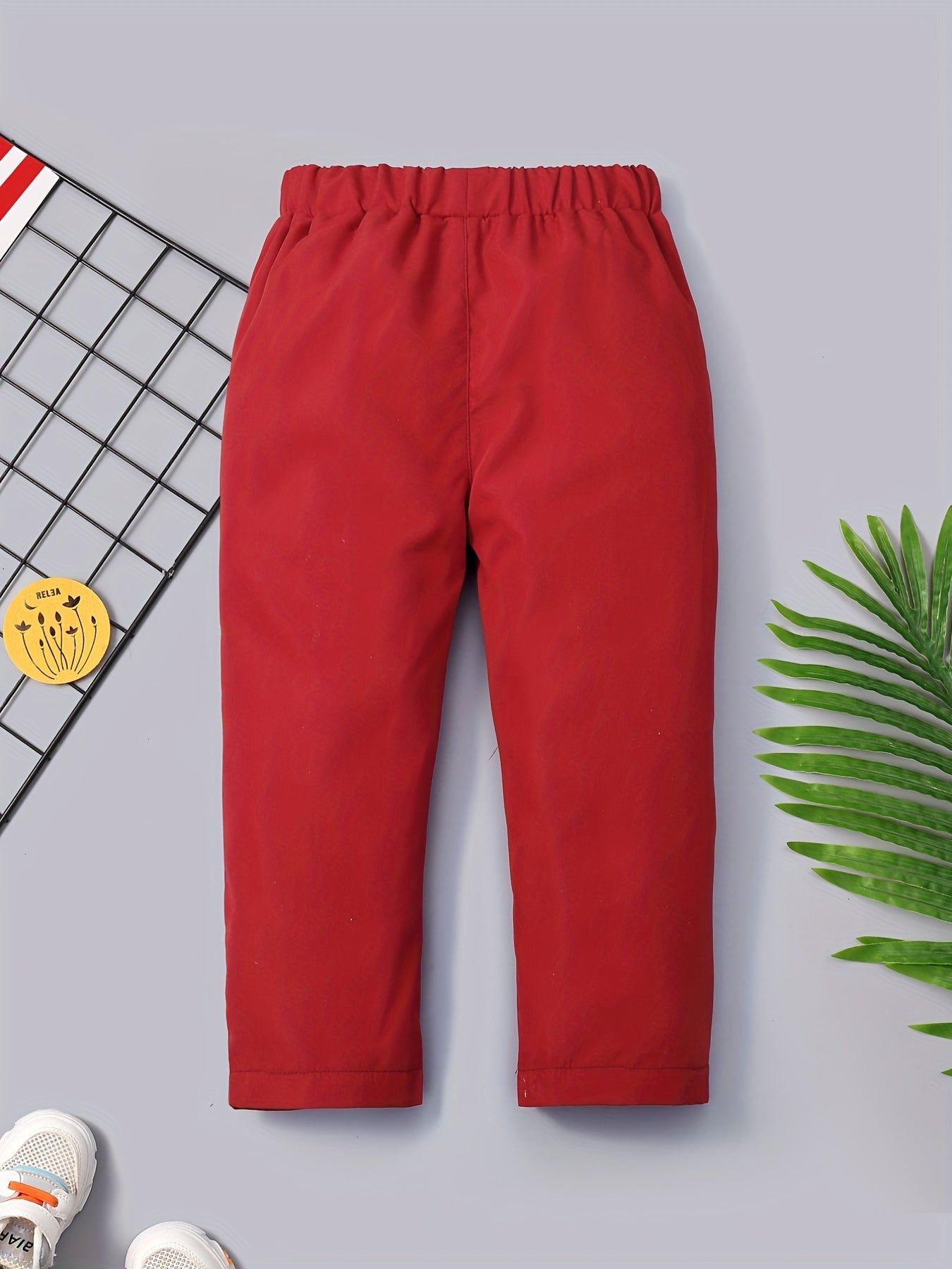 Boys Elastic Waist Long Pants Straight Leg Trousers Solid Casual Pants