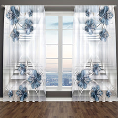 2pcs Flower Rod Pocket Printed Curtain for Home Decoration