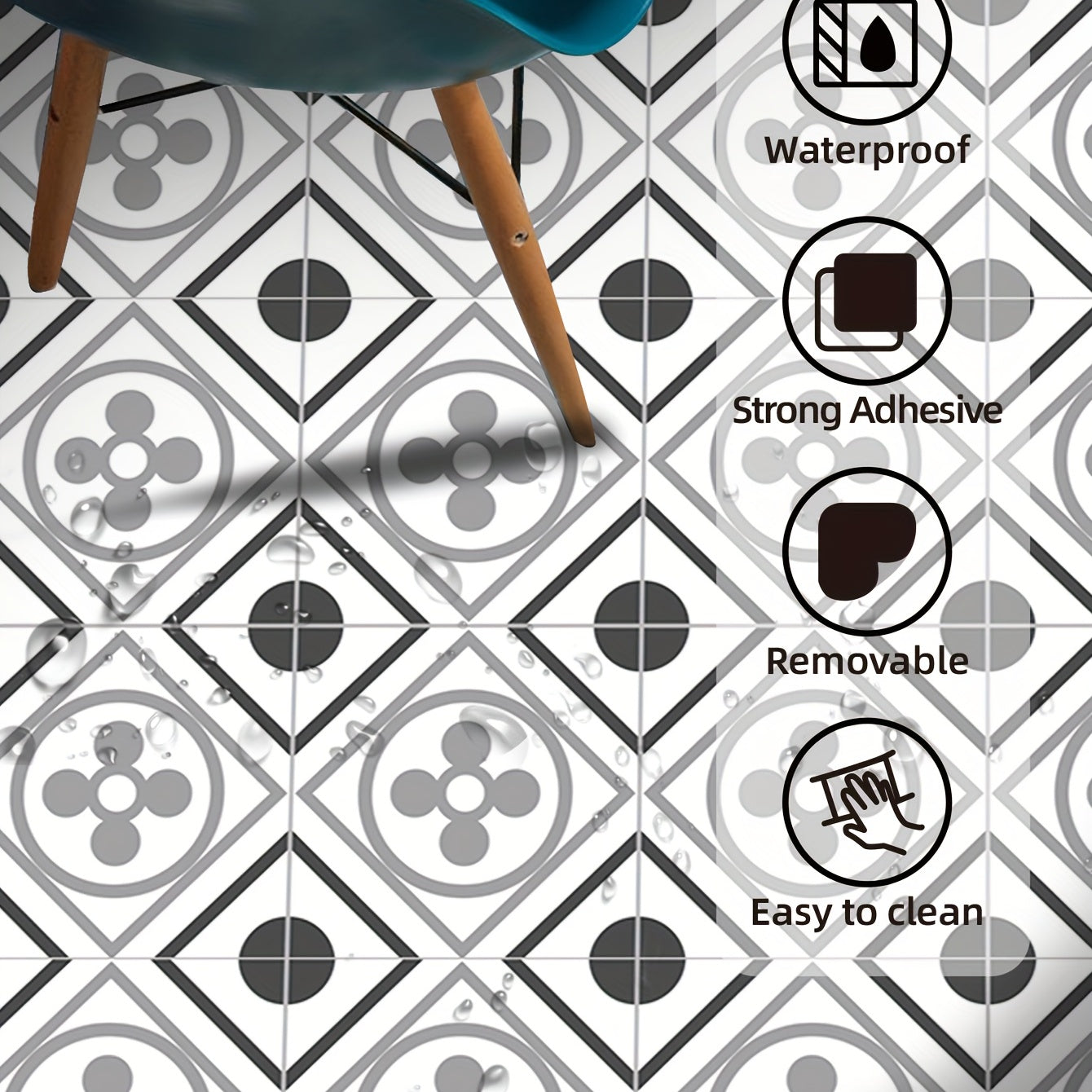Peel And Stick Floor Tile 19.99x19 Moroccan Gray Mosaic Tile Look