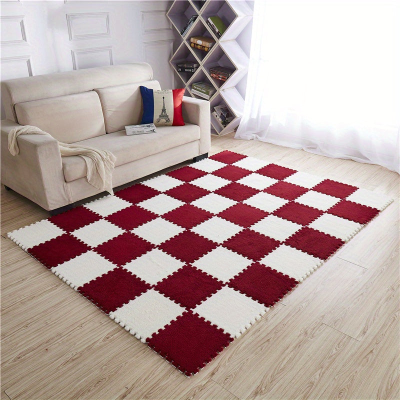 12pc Soft Fluffy Foam Floor Mats Interlocking Carpet Area Rug for Bay Window