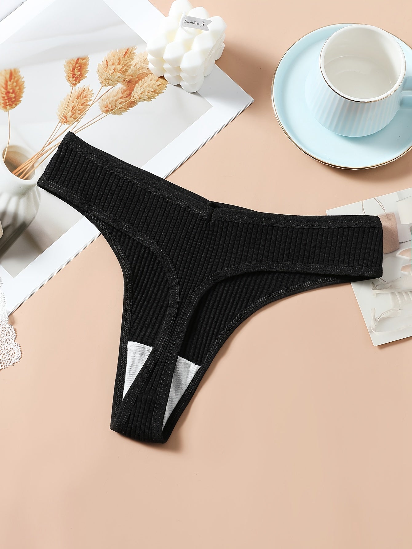 8pcs Seamless Ribbed Thongs Low Waist Panties Women's Lingerie
