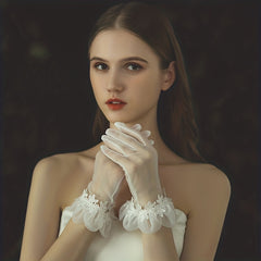Mesh Flower Embroidery Wedding Dress Gloves Women