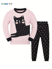 Kid's 2pcs Pajamas Cartoon Cat Print Set