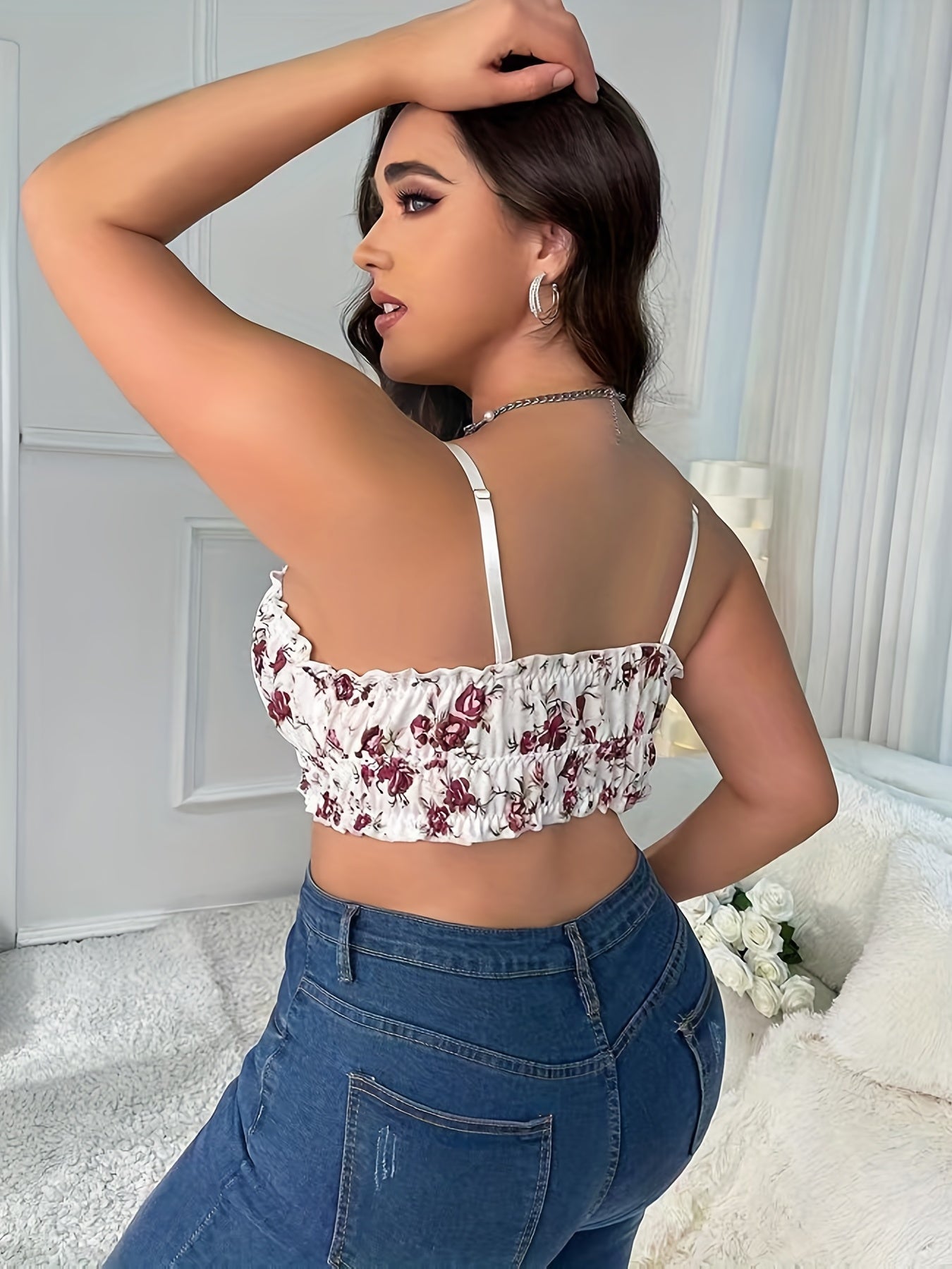 Plus Size Bra Women's Plus Rose Print Wireless Bralette