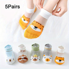 5 Pairs Kids Cartoon Animal Print Low Cut Ankle Socks