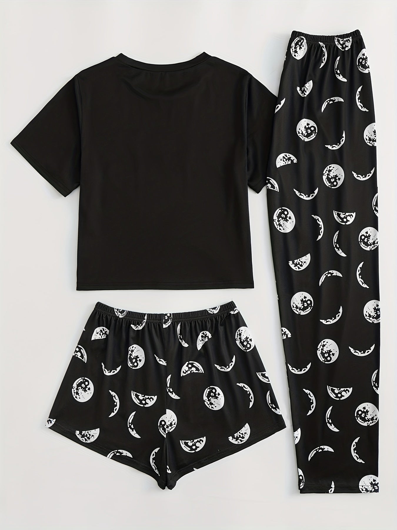Moon Print Pajama Set Short Sleeve T-shirt & Shorts & Pants