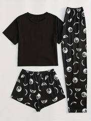 Starry Print Pajama Set Short Sleeve Crew Neck Top & Bottoms