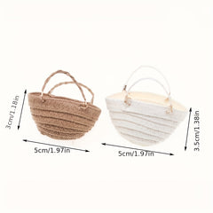 Mini Dollhouse Woven Handbag Model for Tiny House Decor