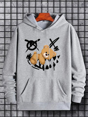 Teddy Bear Print Hoodie Men's Casual Graphic Pullover Hooded Sweatshirt