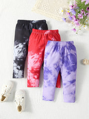 3pcs Baby's Tie Dye Ribbed Long Pants Spring Autumn Trousers