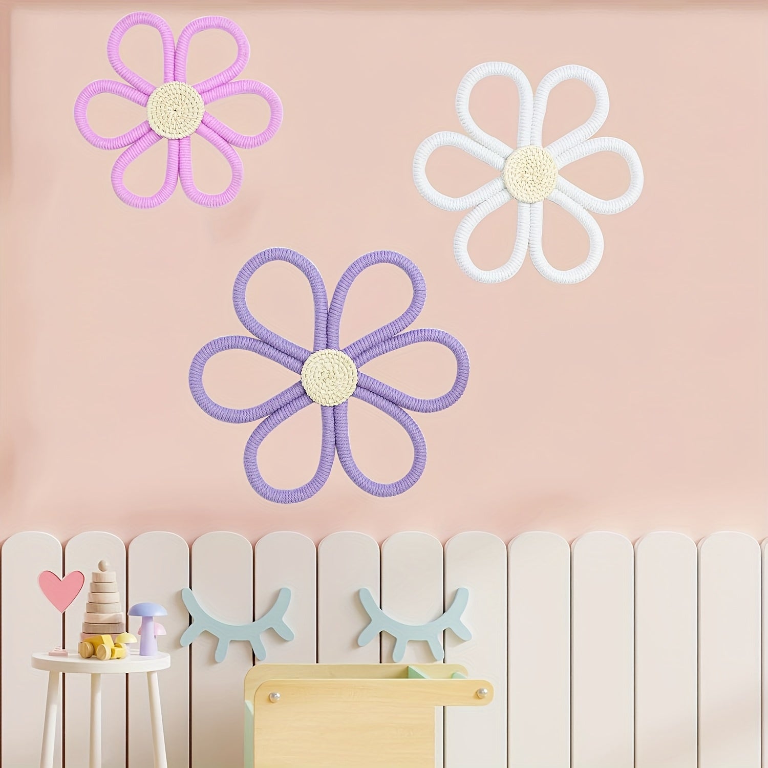 Set of 3 Purple Daisy Wall Decorations - Home Office Dorm Room Decor