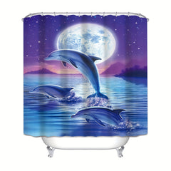 Dolphin Under The Moon Shower Curtain Waterproof Bathroom Decor