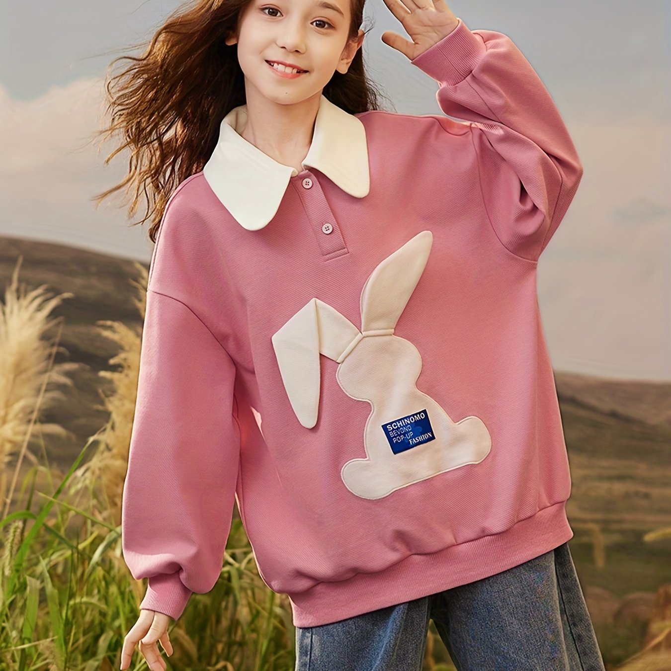 Girls' Rabbit Polo Sweatshirt - Spring Children's Cartoon Tops