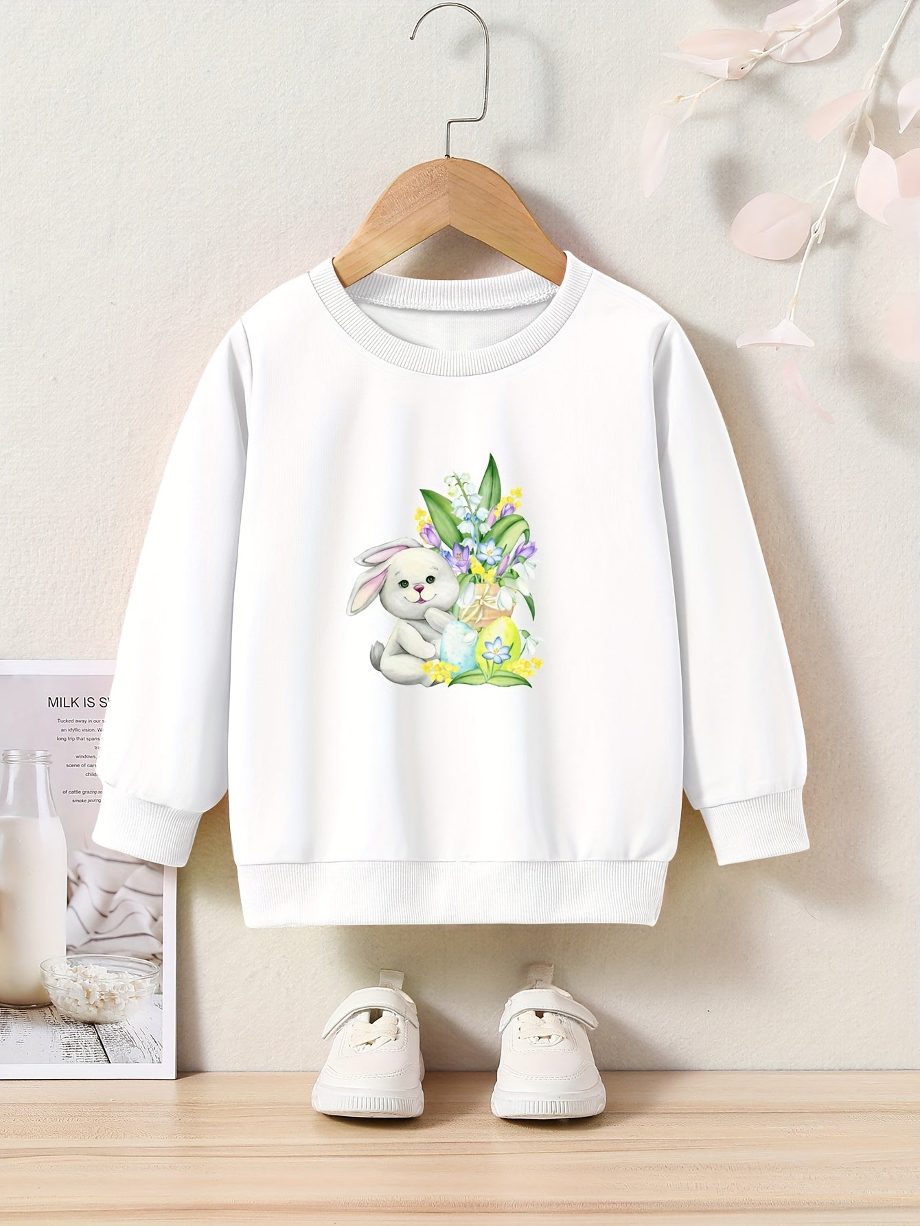 OERYUI Bunny Beside Flowers Graphic Sweatshirt for Girls Boys
