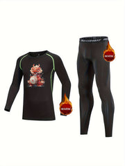 Kids Compression Lucky Dragon Fleece Set Long Sleeve Shirt and Pants
