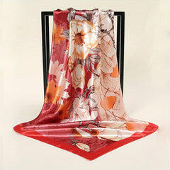 Maple Leaf Flower Print Bandana Satin Square Scarf Silk Shawl Women