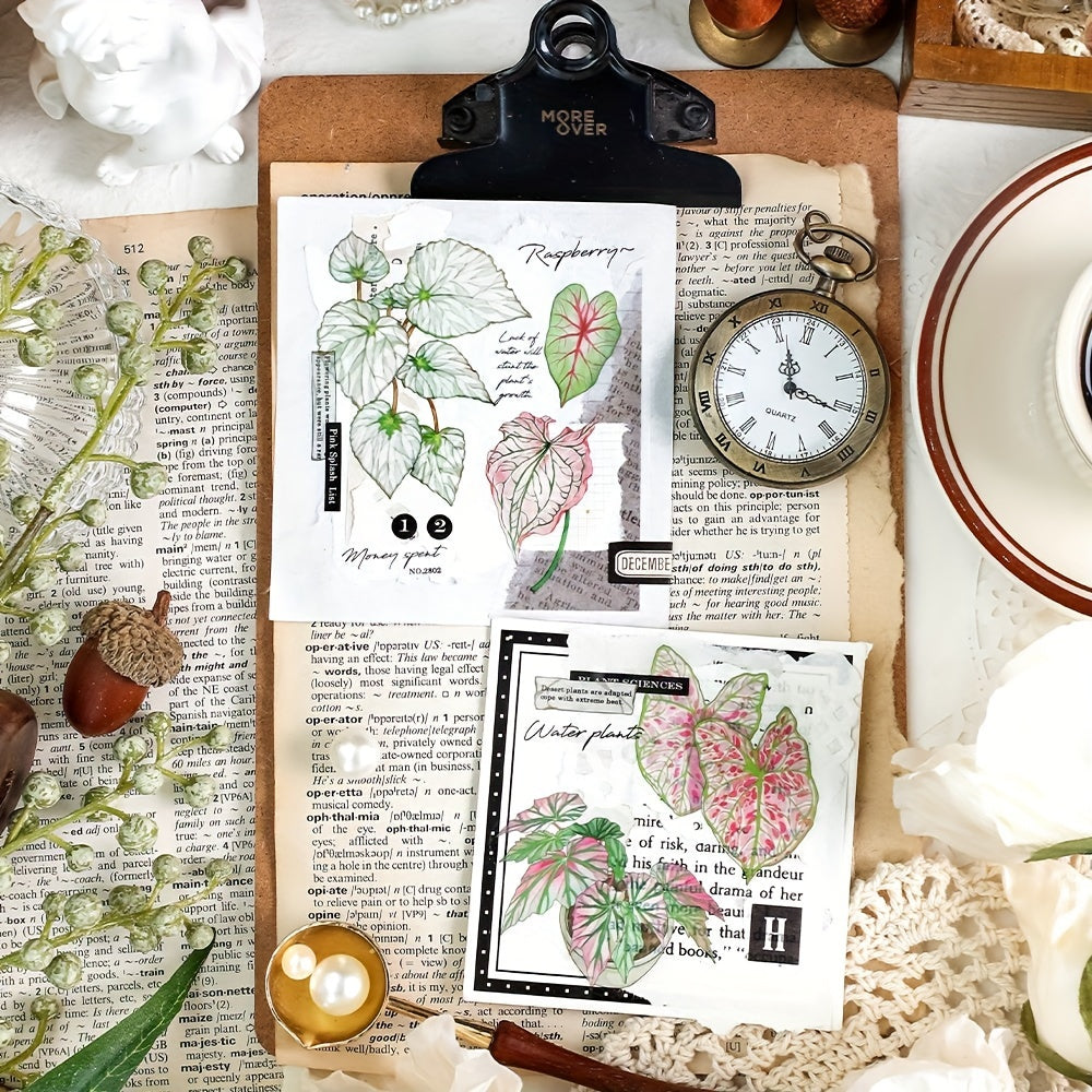 6 Sheets Retro Plant PET Stickers for Scrapbooking Decorative Collage