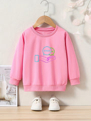 Pattern Crew Neck Long Sleeve Sweatshirt for Girls