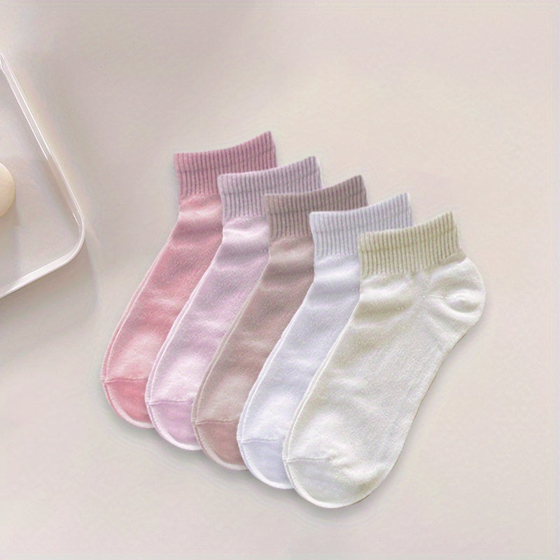 5 Pairs Solid Socks Comfy & Breathable All match Socks